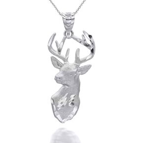 Tailed Stag Deer Head Hunter Charm in Solid Sterling Silver Choice of Pendant Only or Necklace Chain Length in Saudi Arabia