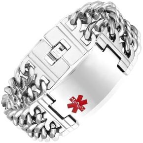 DIB Free Engraving Wide Large Stainless Steel Medical Alert ID Bracelets Men Silver, Wrist Link Chain 8.9"/8.3" in Kuwait