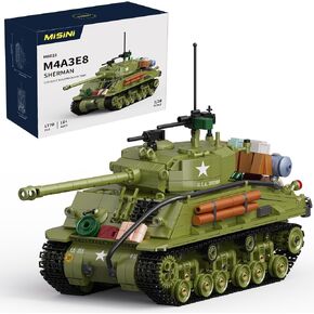 MISINI M6022 WW2 US Army M4A3E8 Sherman Tank Building Brick Set,1771 PCS MOC 1:28 Military Series M4 Medium Main Battle Infantry Tank, Adult Building, Collection, Display Model Toy, Gift in Kuwait