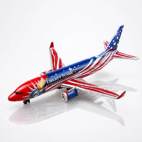 Airplane Model, Aircraft Model Plane, Red Blue Patriotic Passenger Jet with Liberty Flame Graphics, Metal Airplane Collectible, Miniature Aviation Model for Desk Display and Aircraft Collection in Kuwait