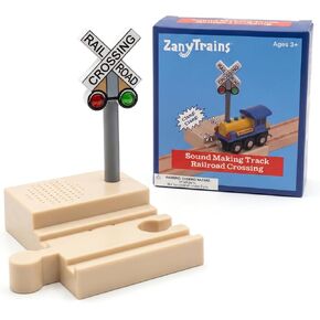 Sound Making Wooden Railroad Crossing Signal | Train Crossing Track Compatible with All Major Wooden Railway Train Track Sets | Battery-Powered Train Track Accessories Wood Layout in Kuwait