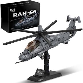 MISINI M8022 1:35 U.S. Army RAH-66 Comanche Stealth Armed Helicopter Building Blocks Set, 1068 Pcs Military Aircraft Model with Base, Collectible Display Gift for Adult Hobbyists and Collectors in Kuwait