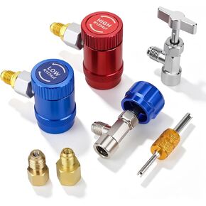 R1234yf Quick Couplers Kit, R1234yf Adapter Tool with Self-Sealing and Puncture Can Tap, HP/LP R1234yf Adapter with Valve Core Remover for 1/4" and 1/2" HVAC Charging Hoses, Car AC Repair in Saudi Arabia