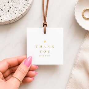 50 Gold Foil Thank You Gift Tags by ThreeKin, 2.5" x 2.5" Elegant Pre-Punched Hole Hanging Tags for Gifts & Favors - Perfect for Weddings, Baby Showers, Parties, Holidays, Anniversaries, Celebrations in Saudi Arabia