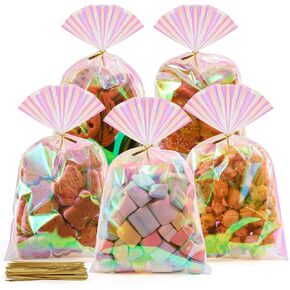 SUREHOME Cellophane Bags, 100 Pack Clear Gift Bag Cellophane Treat Bags with Ties 6x10 Inch Plastic Small Cello Candy Bag for Cookies Birthday Party Favors Packaging Gift Goodie Bakery Popcorn Wraps in Saudi Arabia