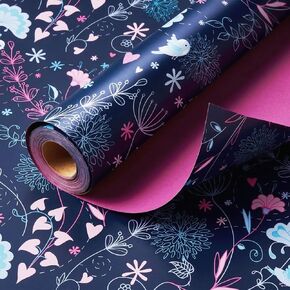 Tyzarglef Wild Flower Wrapping Paper Roll, 17 Inches x 32.8 Feet Kraft Floral Design Wrapping Paper for Women Girls Gifts, Birthdays, Weddings, Bridal Shower and Engagement in Kuwait