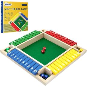 Nicecho Shut The Box Dice Game,2-4 Player Family Wooden Board Table Math Games for Adults and Kids, 8 Dices Classics Games for Classroom,Home,Party or Pub in Kuwait