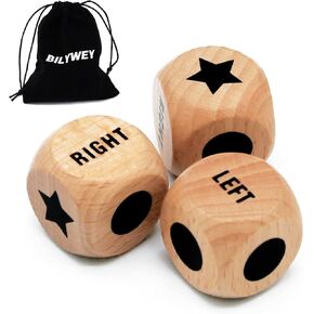 Bilywey 3pcs Left Right Game Dice 1 inch Beech Wood Dices with Drawstring Bag (3pcs) in Kuwait