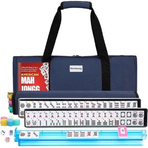 American Mahjong Tile Set,166 White Tiles Mahjong Set,4 Colors Mahjong Racks,Travel Mahjong Set with Blue Carrying Bag in Saudi Arabia