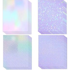 SANZIX 36 Sheets Holographic Sticker Paper - Transparent Self Adhesive Vinyl Laminate Film for Stickers, Cricut Crafts, Scrapbooking, Waterproof, A4 (Colorful, Gem, Dot, Star Patterns) in Saudi Arabia