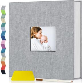 Popotop Photo Album Self Adhesive with Picture Display Window,40 Pages DIY Scrapbooking Supplies Kit for 4x6 8x10 Picture,Linen Cover Memory Book for Baby Wedding, with Scraper and Metallic Pen in Saudi Arabia