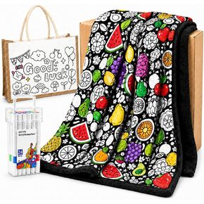 EAONE Coloring Blanket Kit for Girls, 50 x 60 Inch Floral Throw with 24 Acrylic Markers, DIY Tote Bag, Color Your Own Snuggle Activity Gift in Saudi Arabia
