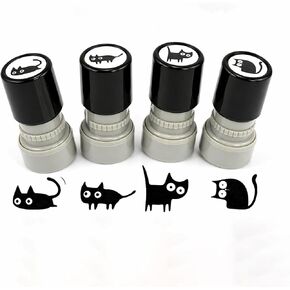 4 Pcs Self Inking Cat Stamp Set, Halloween Vintage Black Cat Pattern Craft Stamps, Refillable Mini Kitten Stamps for Journals, Scrapbook, Cards, Making Planner DIY Letter & Teacher Rewards in Saudi Arabia