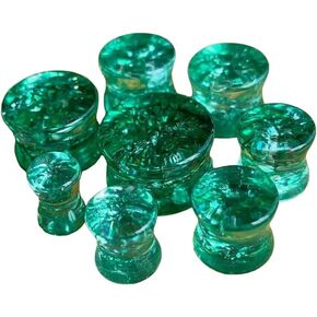 Lobal Domination Pair of Cracked Green Glass Double Flare Plugs - Body Jewelry in Kuwait