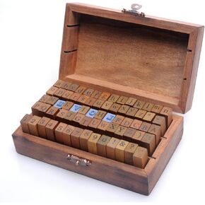 Set of 70pcs Vintage Style Wooden Rubber Alphabet Letters Number Symbol Stamps (Regular Script) in Kuwait