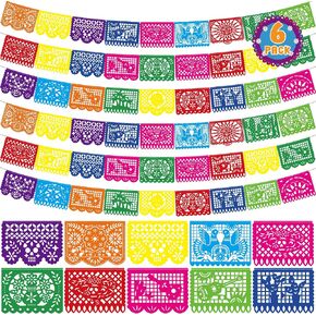 18 FT Cinco De Mayo Party Decorations, 1 Pack Fiesta Banner with 9 Plastic Papel Picado, Colorful Mexican Theme Party Flag Banner Dia De Los Muertos Day of the Dead Hanging Decor Home Party Supplies in Kuwait