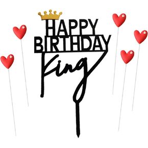 Set of 1 Black Happy Birthday Cake Topper With 5 Silvery Star-shaped Cupcake Topper Sign for Men Women Birthday Party Decoration Supplie(Black 1) in Kuwait