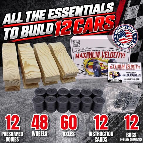 Maximum Velocity! 12 Pre-Shaped Derby Car Kits | Bulk Pack Pine Derby Kits in Kuwait
