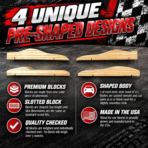 Maximum Velocity! 12 Pre-Shaped Derby Car Kits | Bulk Pack Pine Derby Kits in Kuwait