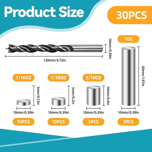 30 PCS Pinewood Stainless Steel Weights, 8.1 OZ Cylindrical Stainless Steel Weights for Derby Car, 4 Different Sizes to Racing Car Balance in Kuwait