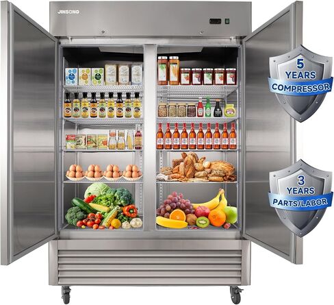 JINSONG 54" Commercial Display Refrigerator with 2 Glass Door, 2 Section Stainless Steel Reach-in Beverage Display Refrigerator with LED Lighting & 8 shelves for Restaurant, Bar, Shop, 49 Cu.ft in Kuwait