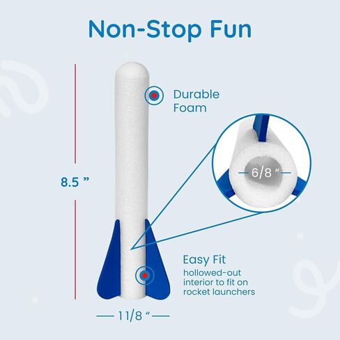 6 Pack Glow-in-The-Dark Foam Rockets - Botabee Foam Rocket Refills - Outdoor Toy Set - 6.5 Inch Length - Exciting Universal-Fit Replacement for Rocket Launcher for Kids - Safe Design in Kuwait