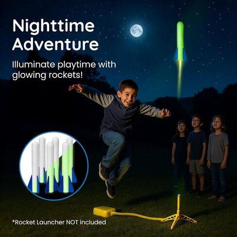 6 Pack Glow-in-The-Dark Foam Rockets - Botabee Foam Rocket Refills - Outdoor Toy Set - 6.5 Inch Length - Exciting Universal-Fit Replacement for Rocket Launcher for Kids - Safe Design in Kuwait