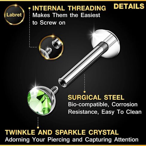 3PCS Steel Internally Labret Studs 16g 1.2mm 5/16 8mm 2mm 3mm 4mm Crystal Monroe Tragus Earrings Piercing Jewelry Pick Color in Saudi Arabia