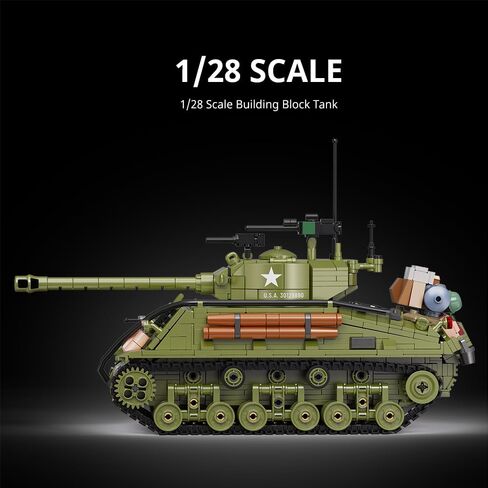 MISINI M6022 WW2 US Army M4A3E8 Sherman Tank Building Brick Set,1771 PCS MOC 1:28 Military Series M4 Medium Main Battle Infantry Tank, Adult Building, Collection, Display Model Toy, Gift in Kuwait