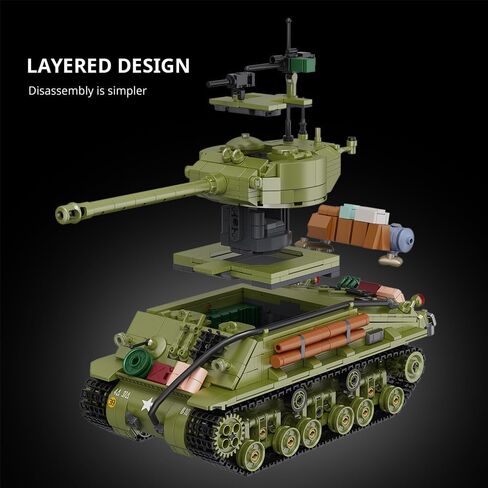 MISINI M6022 WW2 US Army M4A3E8 Sherman Tank Building Brick Set,1771 PCS MOC 1:28 Military Series M4 Medium Main Battle Infantry Tank, Adult Building, Collection, Display Model Toy, Gift in Kuwait