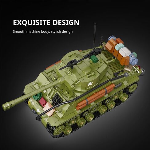 MISINI M6022 WW2 US Army M4A3E8 Sherman Tank Building Brick Set,1771 PCS MOC 1:28 Military Series M4 Medium Main Battle Infantry Tank, Adult Building, Collection, Display Model Toy, Gift in Kuwait