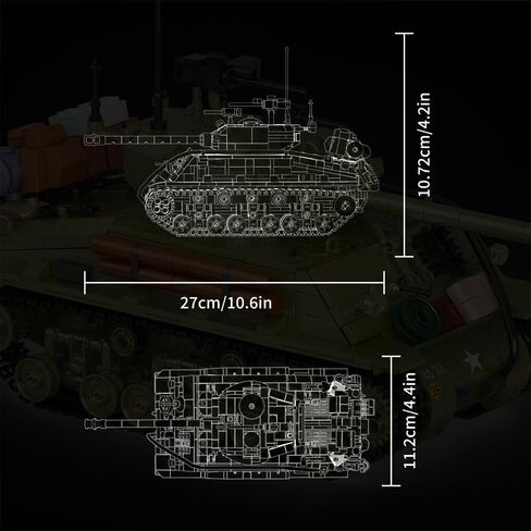 MISINI M6022 WW2 US Army M4A3E8 Sherman Tank Building Brick Set,1771 PCS MOC 1:28 Military Series M4 Medium Main Battle Infantry Tank, Adult Building, Collection, Display Model Toy, Gift in Kuwait