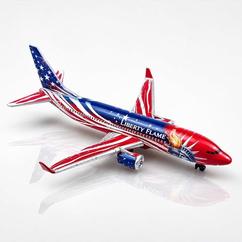 Airplane Model, Aircraft Model Plane, Red Blue Patriotic Passenger Jet with Liberty Flame Graphics, Metal Airplane Collectible, Miniature Aviation Model for Desk Display and Aircraft Collection in Kuwait