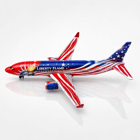 Airplane Model, Aircraft Model Plane, Red Blue Patriotic Passenger Jet with Liberty Flame Graphics, Metal Airplane Collectible, Miniature Aviation Model for Desk Display and Aircraft Collection in Kuwait