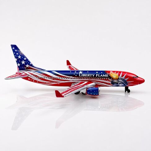 Airplane Model, Aircraft Model Plane, Red Blue Patriotic Passenger Jet with Liberty Flame Graphics, Metal Airplane Collectible, Miniature Aviation Model for Desk Display and Aircraft Collection in Kuwait