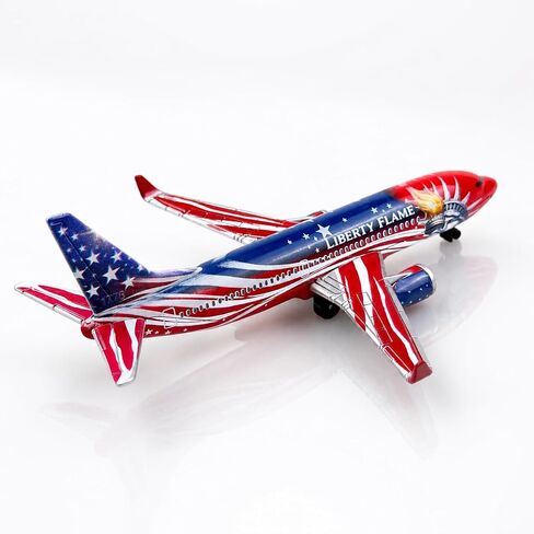 Airplane Model, Aircraft Model Plane, Red Blue Patriotic Passenger Jet with Liberty Flame Graphics, Metal Airplane Collectible, Miniature Aviation Model for Desk Display and Aircraft Collection in Kuwait