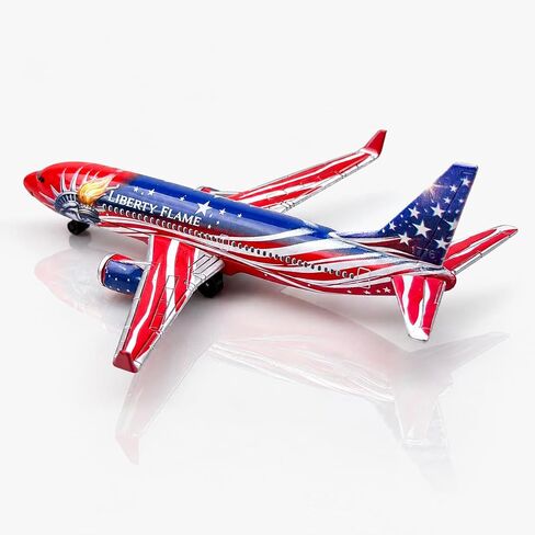 Airplane Model, Aircraft Model Plane, Red Blue Patriotic Passenger Jet with Liberty Flame Graphics, Metal Airplane Collectible, Miniature Aviation Model for Desk Display and Aircraft Collection in Kuwait