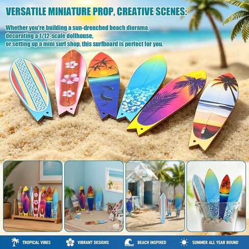 1:12 Scale Miniature Surfboard for Collectible Displays, 6PCS Summer Beach Scene Prop, Surfboard Decorative Accents Diorama Supplies, Mini Surfboard for Crafts and Desktop Decor in Saudi Arabia