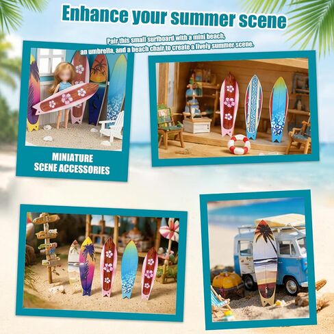 1:12 Scale Miniature Surfboard for Collectible Displays, 6PCS Summer Beach Scene Prop, Surfboard Decorative Accents Diorama Supplies, Mini Surfboard for Crafts and Desktop Decor in Saudi Arabia