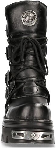 New Rock 373-S4 Metallic Black Leather Men's Gothic Mid Calf Punk Goth Boots with Lace up and Buckle Fastening in Saudi Arabia