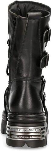 New Rock 373-S4 Metallic Black Leather Men's Gothic Mid Calf Punk Goth Boots with Lace up and Buckle Fastening in Saudi Arabia