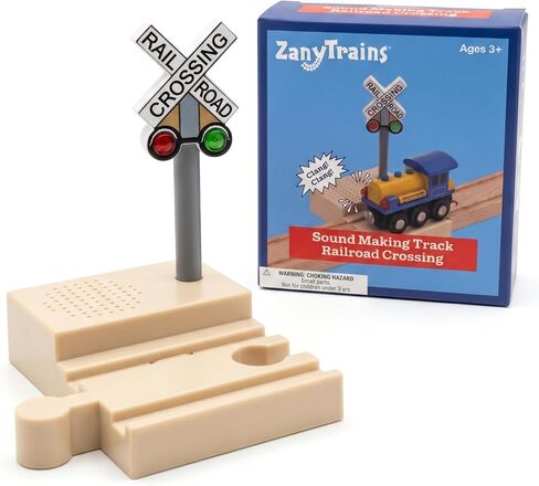 Sound Making Wooden Railroad Crossing Signal | Train Crossing Track Compatible with All Major Wooden Railway Train Track Sets | Battery-Powered Train Track Accessories Wood Layout in Kuwait
