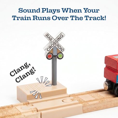 Sound Making Wooden Railroad Crossing Signal | Train Crossing Track Compatible with All Major Wooden Railway Train Track Sets | Battery-Powered Train Track Accessories Wood Layout in Kuwait