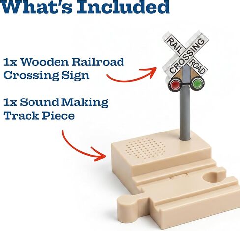 Sound Making Wooden Railroad Crossing Signal | Train Crossing Track Compatible with All Major Wooden Railway Train Track Sets | Battery-Powered Train Track Accessories Wood Layout in Kuwait