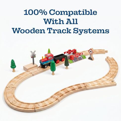 Sound Making Wooden Railroad Crossing Signal | Train Crossing Track Compatible with All Major Wooden Railway Train Track Sets | Battery-Powered Train Track Accessories Wood Layout in Kuwait