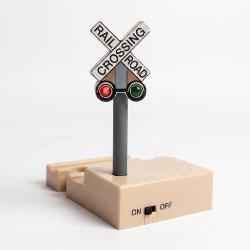 Sound Making Wooden Railroad Crossing Signal | Train Crossing Track Compatible with All Major Wooden Railway Train Track Sets | Battery-Powered Train Track Accessories Wood Layout in Kuwait
