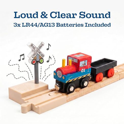 Sound Making Wooden Railroad Crossing Signal | Train Crossing Track Compatible with All Major Wooden Railway Train Track Sets | Battery-Powered Train Track Accessories Wood Layout in Kuwait