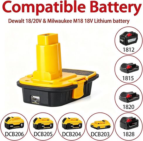 DM18D Battery Adapter for DEWALT 18V XRP Peg Type Cordless Tools, Compatible with for DEWALT 20V Batteries and for Milwaukee M18 18V Batteries, Work for DEWALT XRP NiCad NiMH Tools, with USB Port in Saudi Arabia