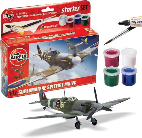 Airfix Model Airplane Kit Starter Set - A55001 Supermarine Spitfire MkVc, Plastic Plane Model Kits for Adults & Kids 14+, Skill Level 1, 1:72 Scale WW2 Military Aircraft Models, Real Aeroplane Models in Saudi Arabia
