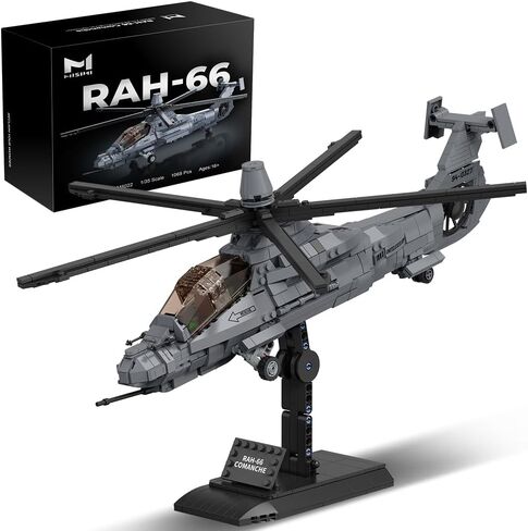 MISINI M8022 1:35 U.S. Army RAH-66 Comanche Stealth Armed Helicopter Building Blocks Set, 1068 Pcs Military Aircraft Model with Base, Collectible Display Gift for Adult Hobbyists and Collectors in Kuwait